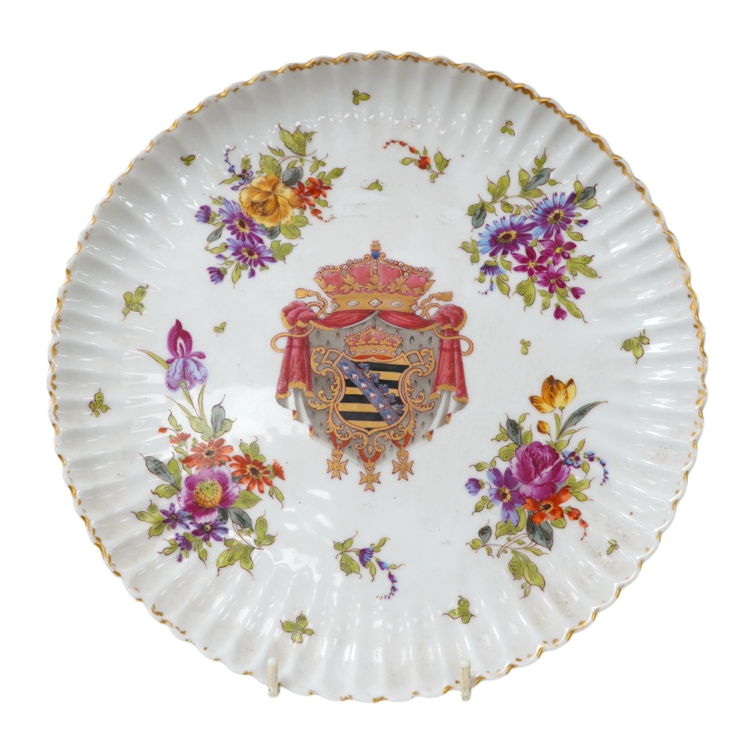 A Meissen style armorial porcelain plate, 25.5cm in diameter. Condition - good, minor wear